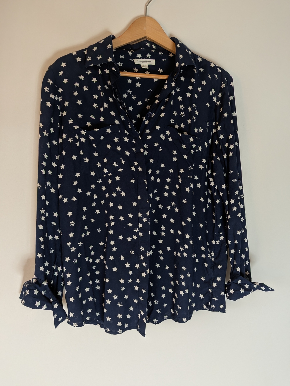 beachlunchlounge Navy and White Star-Print Button Down Shirt
